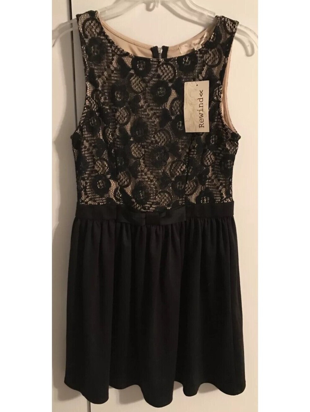 Rewind Womens Size Large Black Short Dress With Lace Accents NWT! A571